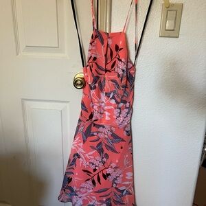bebe Coral and Black Floral Backless Dress